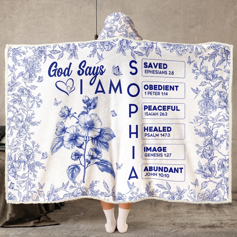 God Says I Am Name Letter in Bible Toile De Jouy Style, Personalized ...