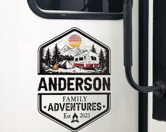 Personalisierter RV Aufkleber, Familienabenteuer, Camper Aufkleber, Türhalter Aufkleber, Familienname Aufkleber, Reiseanhänger Aufkleber, Wohnmobil Aufkleber
