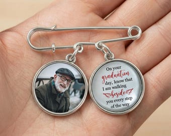 Personalized Graduation Walking Beside You Every Step Lapel Pin With Photo Charms, Custom Memorial Class Of 2026 Gift, Tassel Memory Charms