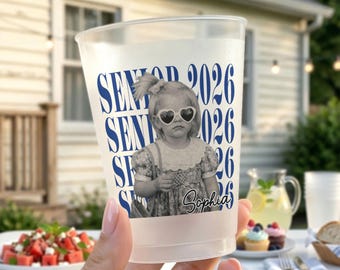 Personalized Senior Vintage Photo Frosted Cups, Photo Senior Night Cup, Grad Party Favor Cup, Graduation Drinkware Face Cup