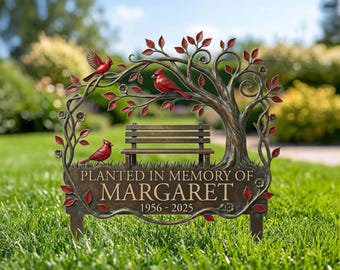 Personalized Memorial Garden Stake Cardinal Remembrance Gift, Metal Cemetery Decorations, Memorial Stake for Outdoors Yard Garden