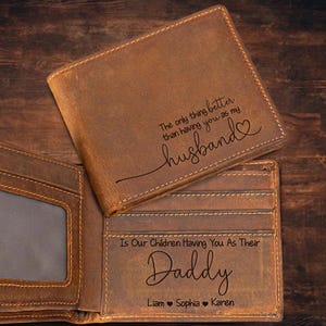 Father's Day Gifts From Wife, Having You As A Dad, Personalized Leather Wallet, Anniversary Gifts for Him, Papa, Dad Birthday Gifts