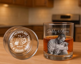 Personalized First Father's Day Whiskey Glass With Photo: Newborn Gift