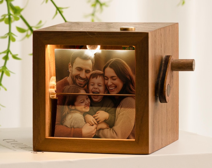 Custom Photo Flipbook Frame, Personalized Wooden Gift for Mom, Dad, Wedding, Anniversary Gift Couple Gift For Her/Him, Unique Home Decor
