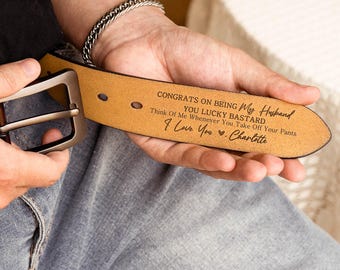 Custom Handmade Belt Gift For Husband, Father's Day Gift, Engraved Leather Belt Grooms Men, Genuine Leather, Anniversary Gift for Boyfriend