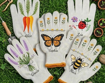 Gants de jardinage personnalisés abeille papillon tomates, gants de jardin pour femme, gants de protection de jardinage, cadeau fête des mères pour grand-mère
