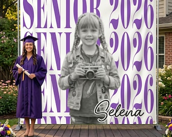 Personalisierter Senior Vintage Foto Hintergrund, Klasse von 2026 Party Decor, Custom Grad Backdrop Banner, Graduate Hintergrund Geschenk für die Tochter