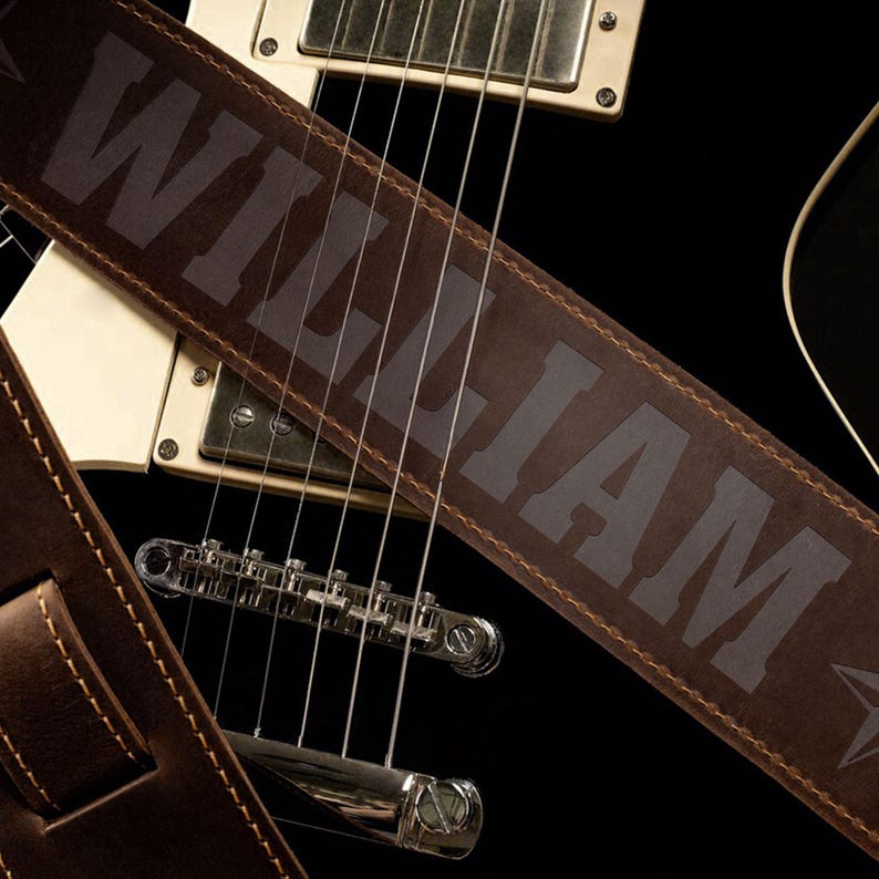 Personalized Name Leather Guitar Strap, Custom Guitar Strap For Him, Dad Father Day Gift Adjustable Guitarist Strap, Guitarist Birthday Gift image 6