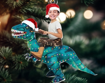 Adorno navideño personalizado y divertido para niños con foto, lindo regalo de Navidad para niños con dinosaurios, unicornios, flamencos y extraterrestres, regalo personalizado de Navidad o cumpleaños para niños.