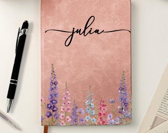 Custom Birth Flower & Name For Her, Wife, Daughter, Sister, Personalized Leather Journal, Notebook With Soft Leather Cover, Christmas Gifts