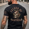 Personalized Father Of Mayhem Tee, Custom Dad Skeleton Tee, Father's Day Gift For Husband, Edgy Rocker Mom Dad Rock Tee, Cool Dad Shirt Gift product logo