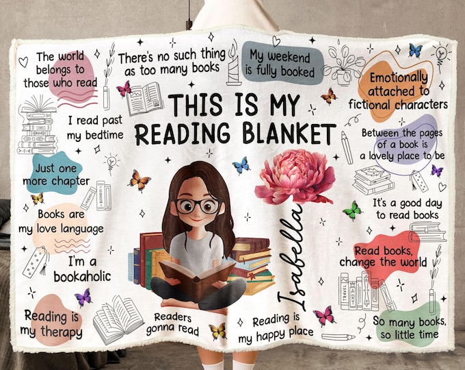 Birth Flower Book Lovers, Books Quotes, Personalized Wearable Blanket Hoodie, Gift for Book Lover, Birth Month Flower Blanket