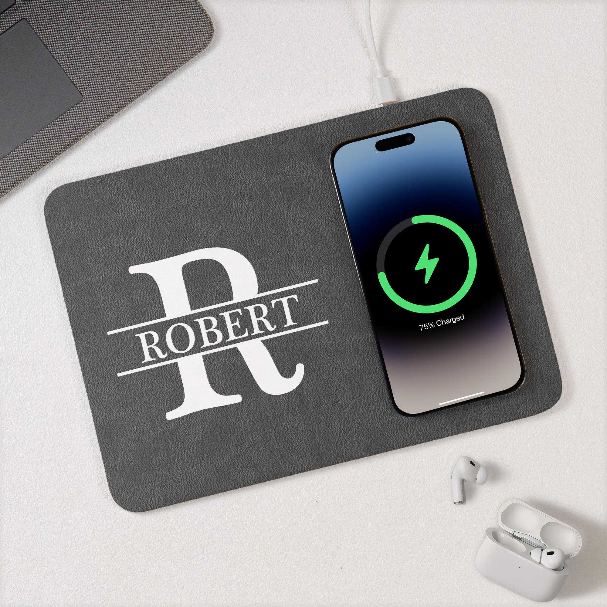 Custom Leather Charging Mat, Personalized Initial Names For Him, Son, Husband, Boyfriend, Coworkers, Custom Phone Charger Office Gifts