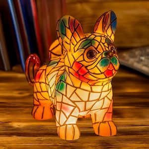 Personalized French Bulldog Lamp: Stained Glass Style, USB LED Night Light