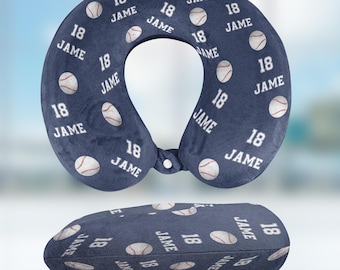 Personalized Sports Travel Pillow: Custom Name & Number, Soft Velvet Cover