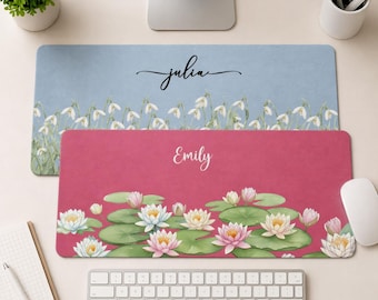Personalized Birth Month Flower Desk Mat Gift For Her, Coworker Floral Mouse Pad, Office Desk Decor, Work Bestie Birthday Gift For Friend