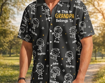 Personalized Grandpa Hawaiian Shirt, Papa Shirt With Grandkid Name, This Grandpa Belong To, Father's Day Gift, Grandpa Dad Birthday Giftt