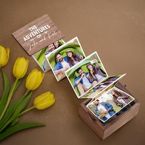 Our The Adventures Anniversary Gift For Couple, Personalized Wooden Photo Box, Customized Wooden Photo Frame Shadow Box,Memory Keepsake Box