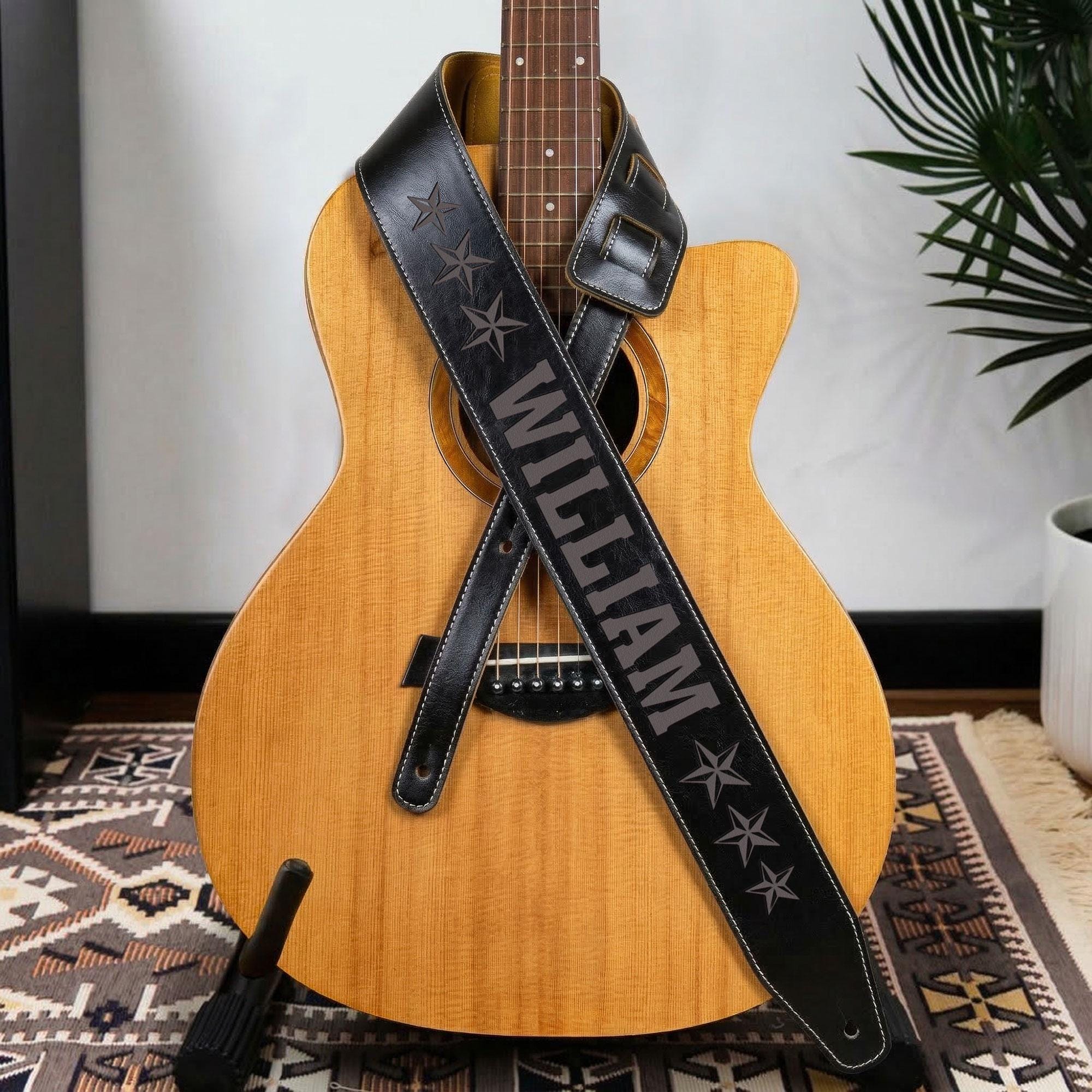 Personalized Name Leather Guitar Strap, Custom Guitar Strap for Him ...