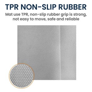 Pu&ograve; includere: Un tappetino grigio chiaro con una superficie testurizzata e un motivo geometrico ripetuto. Il testo in alto recita TPR NON-SLIP RUBBER, seguito da: Mat use TPR, non-slip rubber grip is strong, not easy to move, safe and reliable.
