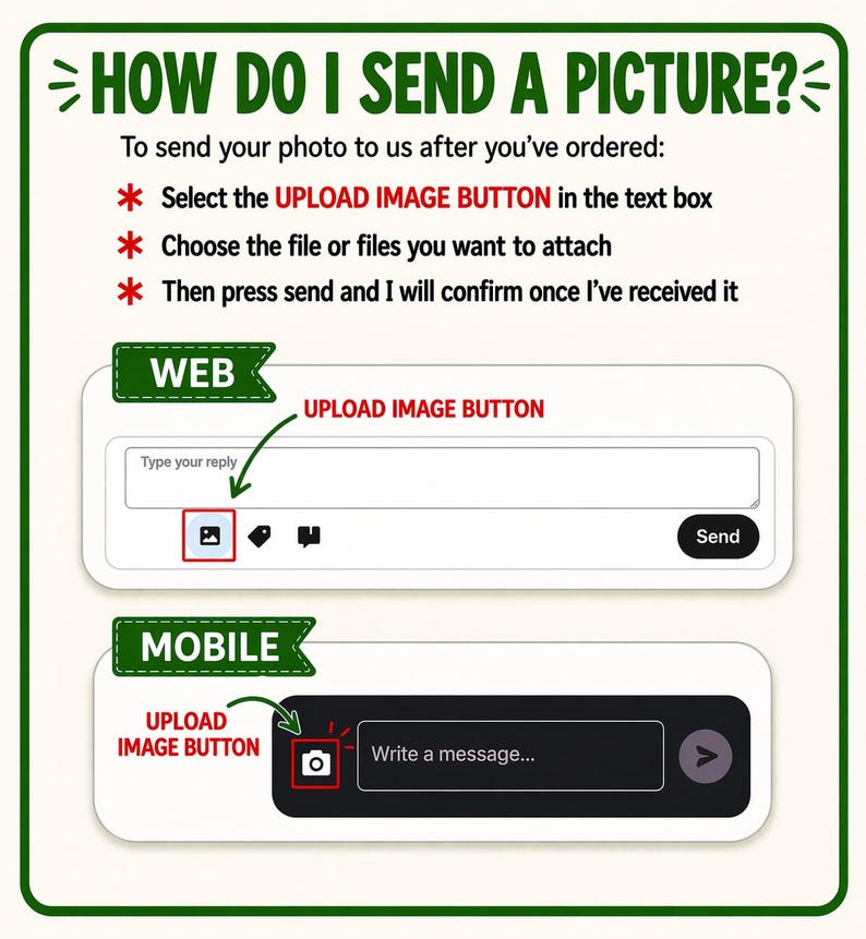 Puede incluir: Una gu&iacute;a sobre c&oacute;mo enviar una imagen, con instrucciones para web y m&oacute;vil. La imagen muestra c&oacute;mo seleccionar el bot&oacute;n "Subir imagen", elegir archivos y enviar. El texto incluye "&iquest;C&oacute;mo env&iacute;o una imagen?" y "Subir imagen".