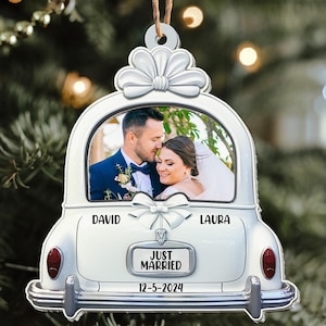 Personalized Couple Wedding Photo Ornament, Just Married, Custom Photo Gift For Bride Groom, Wedding Shower Gift, Gift For Husband Wife
