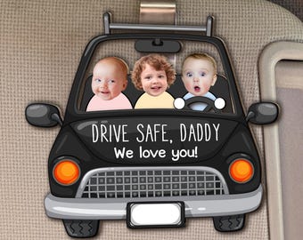 Personalized Photo Wooden Car Visor Clip - Drive Safe Daddy Gift