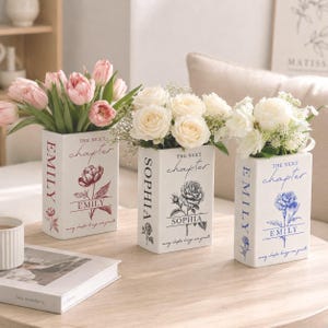 The Next Chapter Journal Custom Name Flower Ceramic Book Vase, Graduation Gift 2026, Retirement Gift, New Job Gift, Meaningful Keepsake