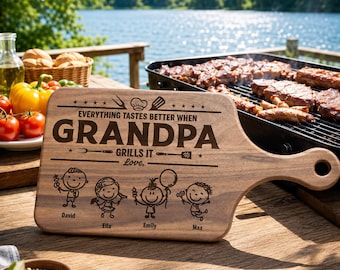 Personalized Grandpa BBQ Paddle Board, Dad Grill It Personalized Cutting Board, Father's Day Gift for Him, Gillfather Enragved Cutitng Board
