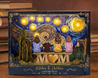 Mother Children Forever Linked Together DIY Book Nook Kit, Mothers Day Gift Personalized Dollhouse With Led Light, Custom Mom Miniature