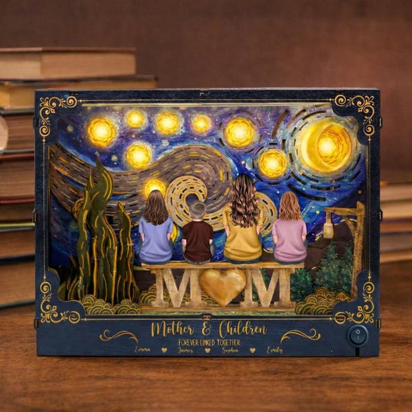 Mother Children Forever Linked Together DIY Book Nook Kit, Mothers Day Gift Personalized Dollhouse With Led Light, Custom Mom Miniature