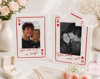 Personalisierte Spielkarte Paar Foto wie viel Glück wir Rechteck Baustein, Jubiläumsgeschenk für Freundin Dekor, Frau Bilder Puzzle sind