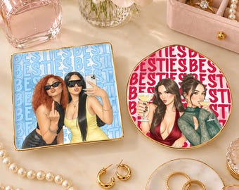 Personalisierte Schmuckschale mit Aquarell-Foto der besten Freundin, Ringschale mit Aquarellporträt der besten Freundin, personalisiertes Freundschafts-Schmucktablett für sie