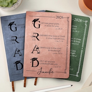 Graduation Motivation God Has Great Plans For You - Personalized Leather Journal, Graduation Journal For Men Women, Christian Gift Grad Gift image 1