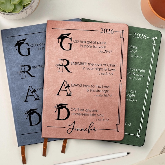 Graduation Motivation God Has Great Plans For You - Personalized Leather Journal, Graduation Journal For Men Women, Christian Gift Grad Gift