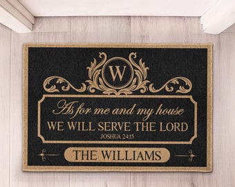 We'll Serve The Lord, Personalized Doormat, Christan Doormat, Scripture Door Mat, Joshua 24:15, Religious Decor, Christian Welcome Matt