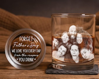 We Love You Every Day - Personalized Whiskey Glass With Photo, Father's Day Gift, Daddy Gift, Dad Whiskey Glass, Custom Photo Dad Gift