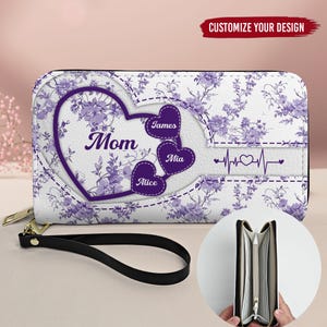 Cartera larga de cuero personalizada para abuela (versión floral), regalo para el Día de la Madre, regalo para mamá, regalo para la abuela, regalo para la nana, regalo para mamá, regalo floral para mamá.