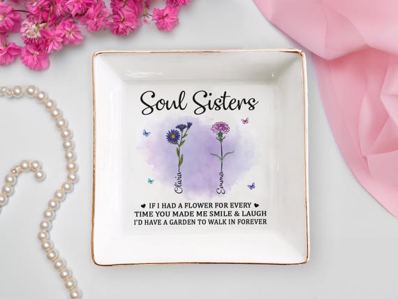 Personalized Bestie Jewelry Dish: Custom Birth Flower Gift