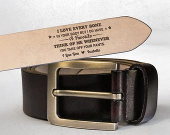 I Love Every Bone In Your Body, Personalized Husband Engraved Leather Belt, Funny Gift For Husband Boyfriend, Gift For Him, Anniversary Gift