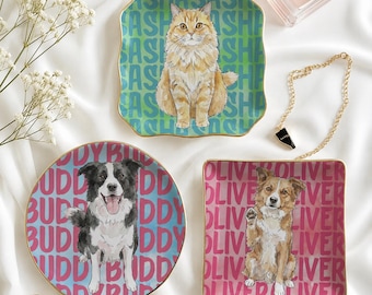 Bandeja para joyas con retrato de mascota en acuarela personalizada para ella, soporte para anillos con foto de perro en acuarela personalizada, bandeja para baratijas para mamás de gatos, regalo para dueños de mascotas
