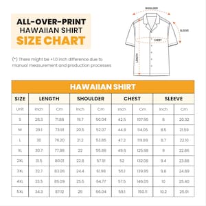 Peut inclure: Tableau des tailles de chemises hawa&iuml;ennes avec mesures en pouces et centim&egrave;tres. Comprend les dimensions de la longueur, des &eacute;paules, de la poitrine et des manches pour les tailles S &agrave; 5XL. Un sch&eacute;ma d'une chemise hawa&iuml;enne est &eacute;galement affich&eacute;.