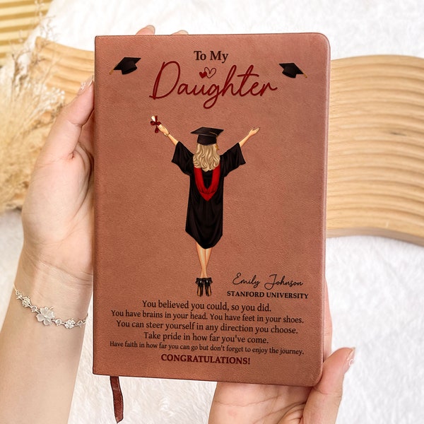 Personalized Graduation Gift, Leather Journal for Daughter, Class of 2024 College, PHD Graduation, Masters Degree Gifts, Unique Keepsake