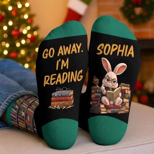 Custom Funny Crew Socks Gift For Book Lover, Fck Off I’m Reading Socks Gift For Her, Personalized Name Reading Sock, Bookworm Gift for Women