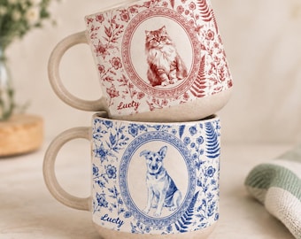 Custom Photo Pet Portrait Pottery Mug, Pet Portrait Coffee Cup Gift For Dog Lover, Custom Dog Remembrance Gift, Custom Cat Lover Mug