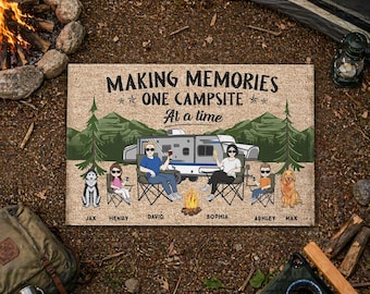 Personalized Camping Family Doormat, Custom Making Memory At Campsite Door Mat, Camper RV Mat, Campsite Rug Outdoor Decor Housewarming Gift