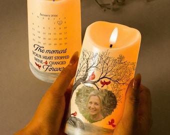Der Moment, in dem Ihr Herz aufgehört hat, meins für immer zu ändern, personalisiert Foto-LED-Kerze, Foto-Beileidskerze, Trauergeschenke für die Familie