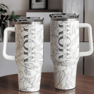 Personalized Floral Mom Tumbler: Custom Kids' Names, 40oz Stainless Steel