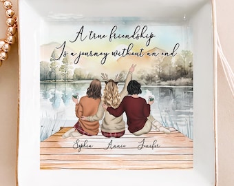 Una verdadera amistad es un viaje sin fin: plato de joyería personalizado, regalo para ella, mejor amiga, hermana.