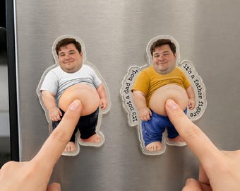 Personalized Funny Daddy Face Squishy Belly Fridge Magnet, Father's Day Gift For Husband, Custom Dad Photo Squeeze Magnet, Kitchen Decor